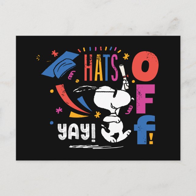 Peanuts Snoopy Hats Off To You Graduation Congrats Postkarte (Vorderseite)