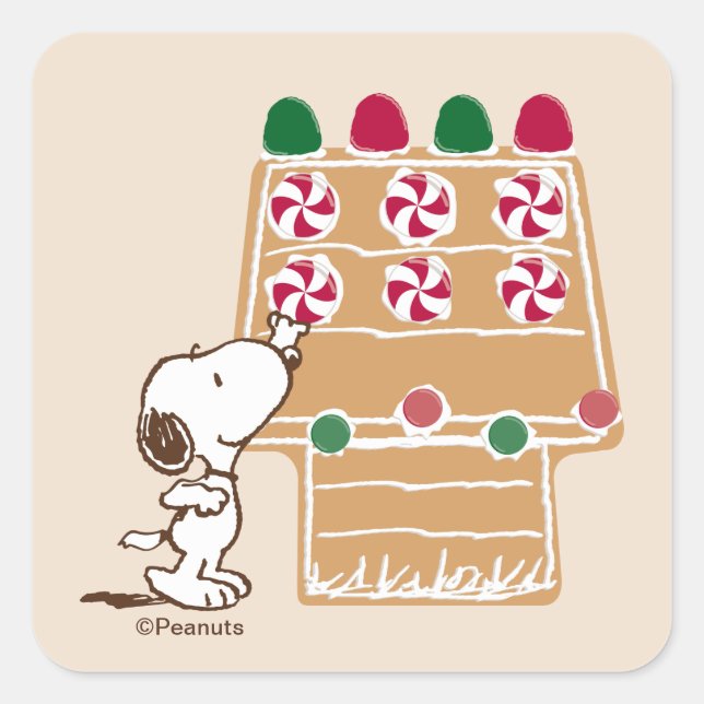 Peanuts | Snoopy-Häuschen aus Lebkuchen Quadratischer Aufkleber (Vorderseite)