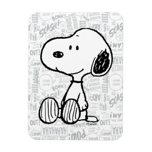 PEANUTS   Snoopy on Black White Comics Magnet