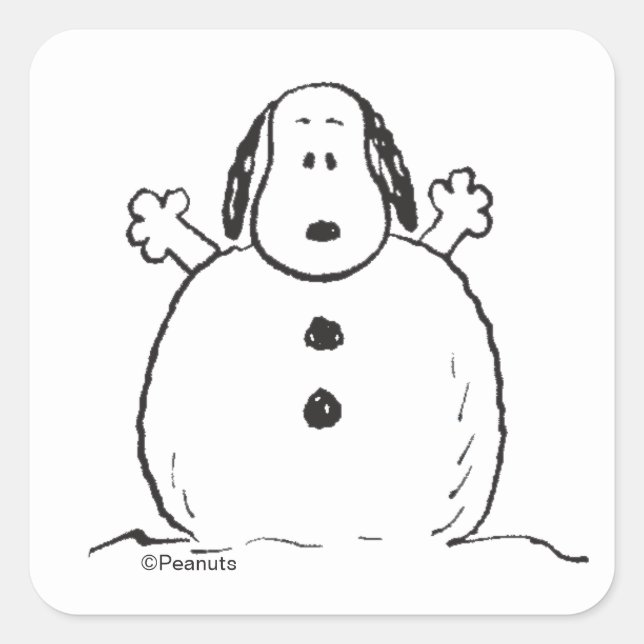 Peanuts | Snoopy Playing Snowman Quadratischer Aufkleber (Vorderseite)
