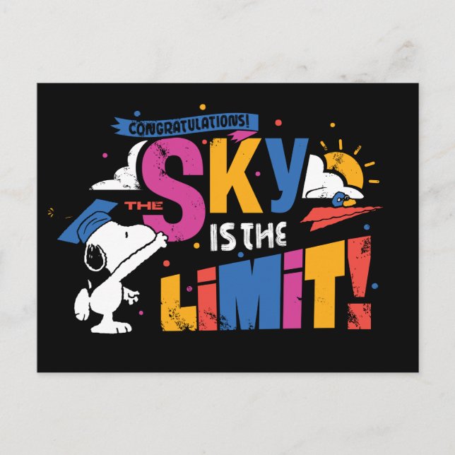 Peanuts Snoopy Sky Is The Limit Abschlussfeier Postkarte (Vorderseite)