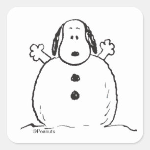 Peanuts Snoopy spielt Schneemann Quadratischer Aufkleber