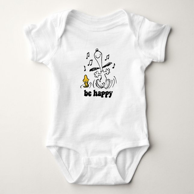 Peanuts Snoopy und Woodstock's Be Happy Dance Baby Strampler (Vorderseite)
