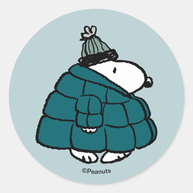 Peanuts | Snoopy Winter Puffer Jacke Classic Runder Aufkleber (Vorderseite)