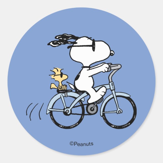 Peanuts | Snoopy & Woodstock Bicycle Runder Aufkleber (Vorderseite)