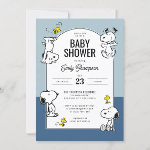 Peanuts Snoopy & Woodstock Blue Baby Dusche Einladung