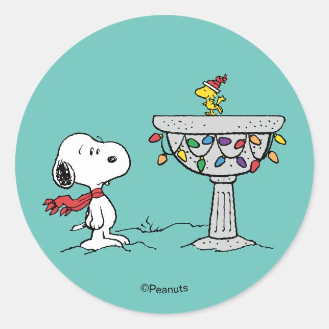 Peanuts | Snoopy & Woodstock Decorated Bird Bath Runder Aufkleber (Vorderseite)