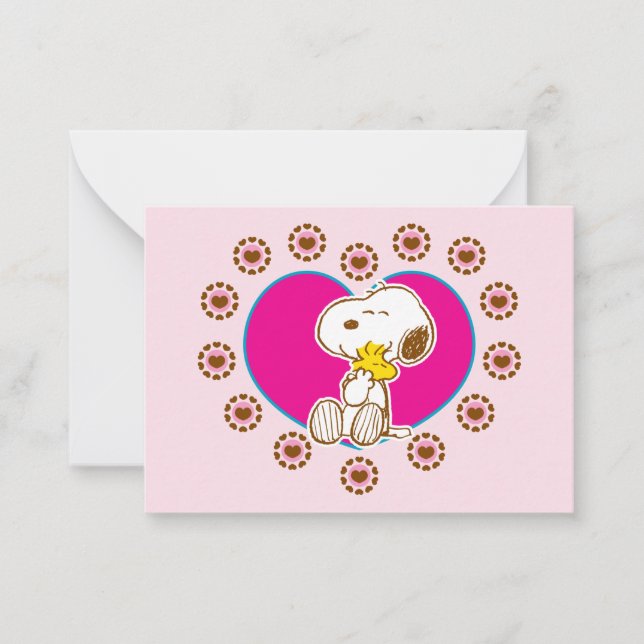 Peanuts | Snoopy & Woodstock Floral Heart Hug Mitteilungskarte (Vorderseite)