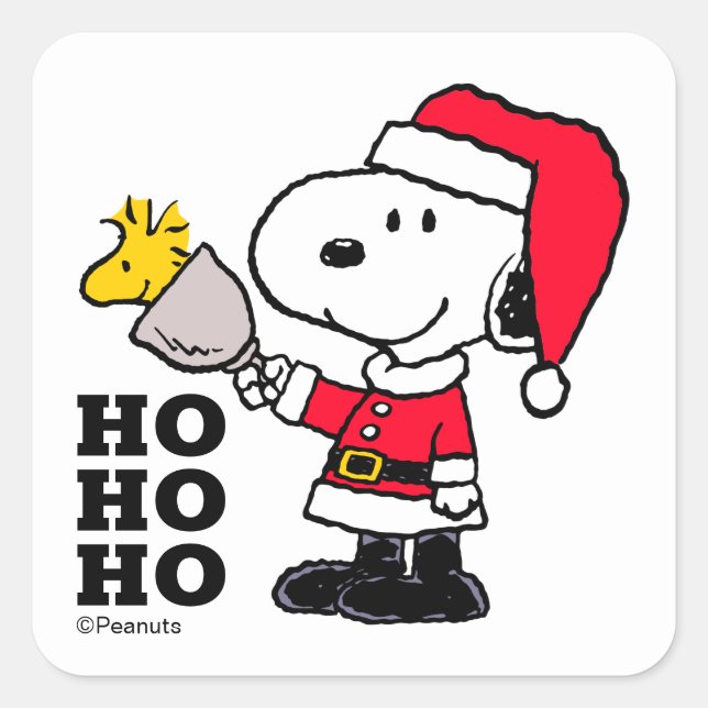 Peanuts | Snoopy & Woodstock Ho Ho Ho Quadratischer Aufkleber (Vorderseite)