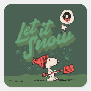 Peanuts   Snoopy & Woodstock Lass es schneien Quadratischer Aufkleber