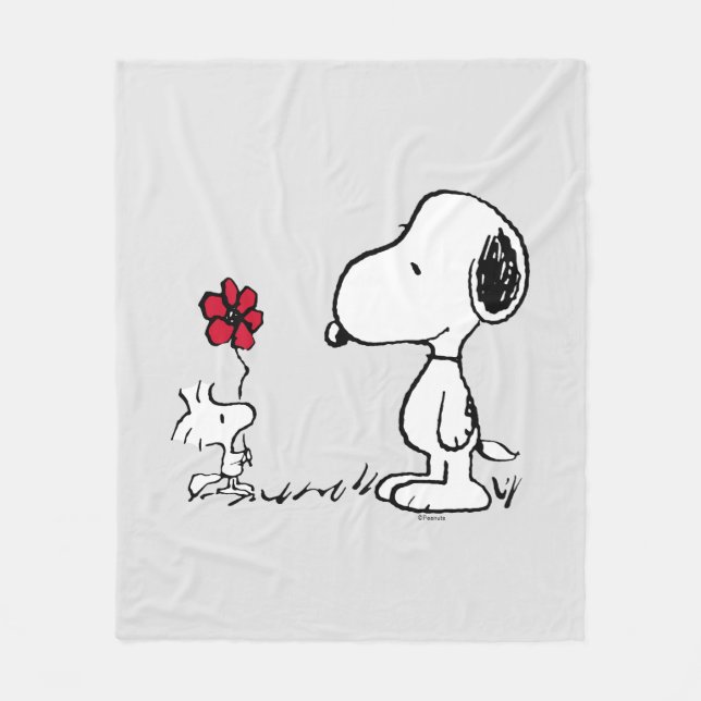 Peanuts | Snoopy & Woodstock Rot & Schwarz Fleecedecke (Vorderseite)