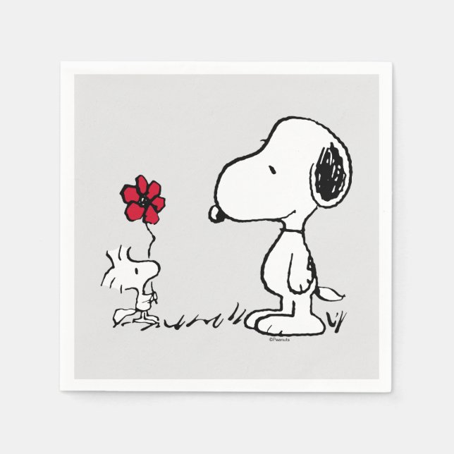 Peanuts | Snoopy & Woodstock Rot & Schwarz Serviette (Vorderseite)