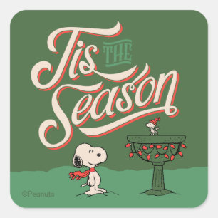 Peanuts Snoopy & Woodstock Tis The Season Quadratischer Aufkleber