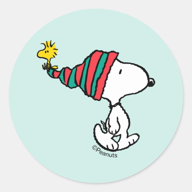 Peanuts | Snoopy & Woodstock Warm Wishes Runder Aufkleber (Vorderseite)