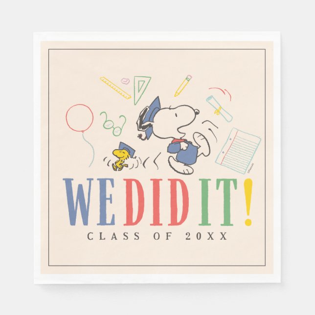 Peanuts Snoopy Woodstock We Did It Graduation Cap Serviette (Vorderseite)