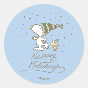 Peanuts Snoopy & Woodstock Winter Eislaufen Runder Aufkleber