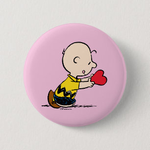 Peanuts   Valentine's Day Charlie Brown Red Heart Button