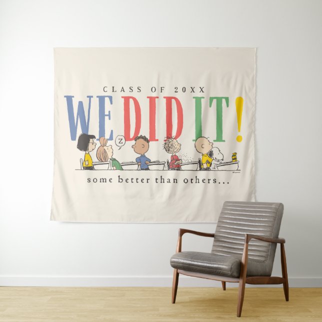 Peanuts We Did It Graduation Funny Quote Snoopy Wandteppich (Beispiel (Horizontal))