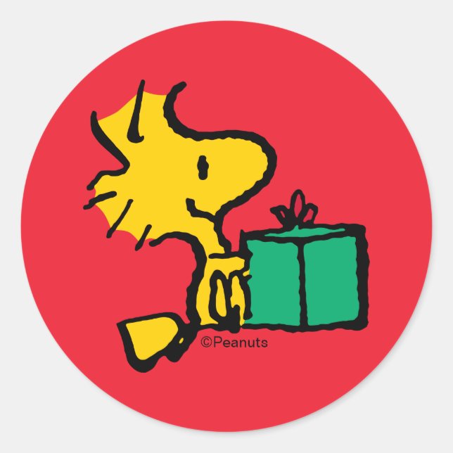 Peanuts | Woodstock Christmas Gift Runder Aufkleber (Vorderseite)