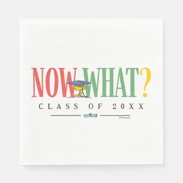 Peanuts Woodstock Now What Graduation Funny Quote Serviette (Vorderseite)