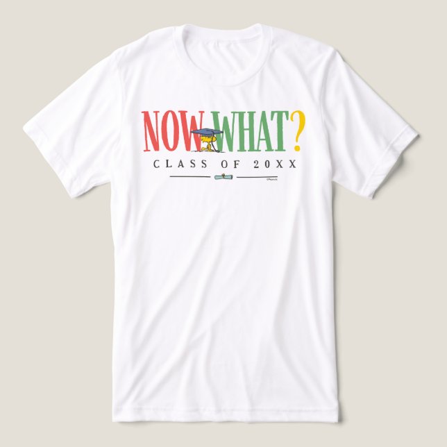 Peanuts Woodstock Now What Graduation Funny Quote Tri-Blend Shirt (Design Vorderseite)