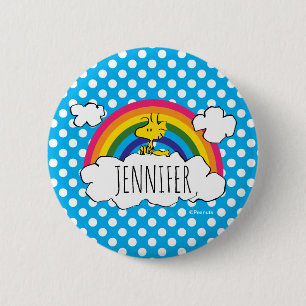 PEANUTS   Woodstock's Rainbow Polka Dots Button