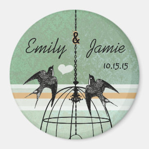 Peapod Green Damask & Coral Birdcage Wedding Magnet