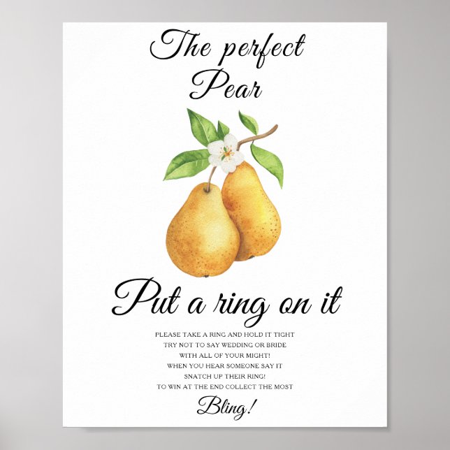 Pear bridal shower Put a ring on it game Poster (Vorne)