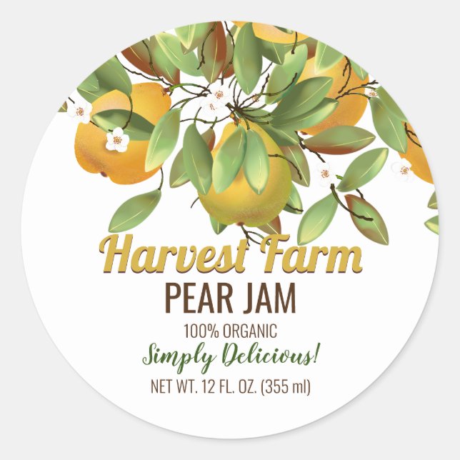 Pear Fruit Jam Jar Runder Aufkleber (Vorderseite)