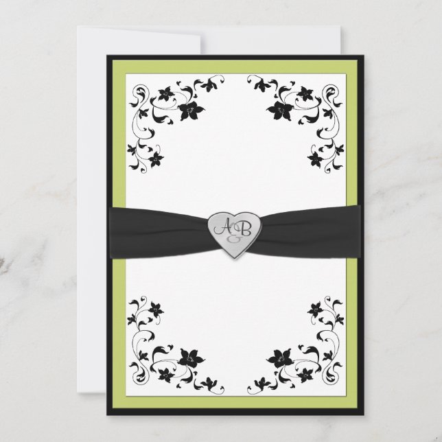 Pear Green und Black Mit Monogramm Einladung (Vorderseite)