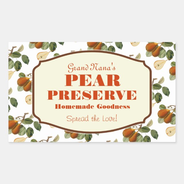 Pear Preserve Jam Label Rechteckiger Aufkleber (Vorderseite)