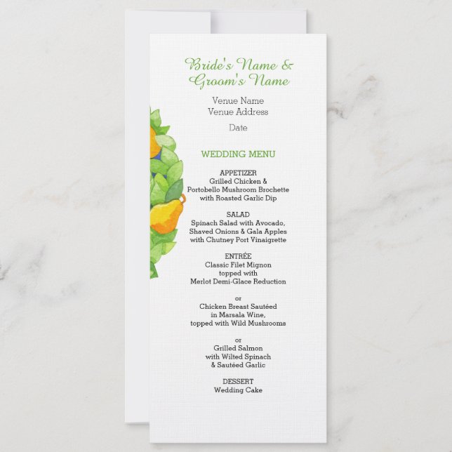 Pear Tree Wedding Menu Einladung (Vorderseite)