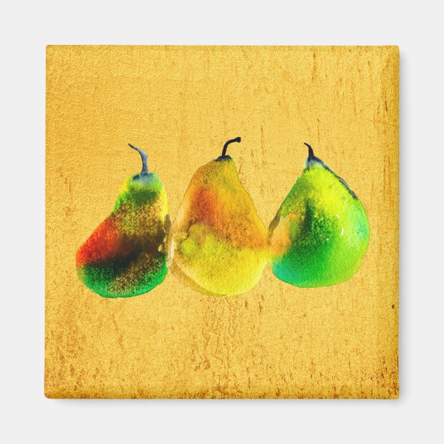 Pear watercolor green frucht magnet (Vorne)