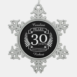 Pearl 30. Hochzeitstag 30 Jahre Schneeflocken Zinn-Ornament