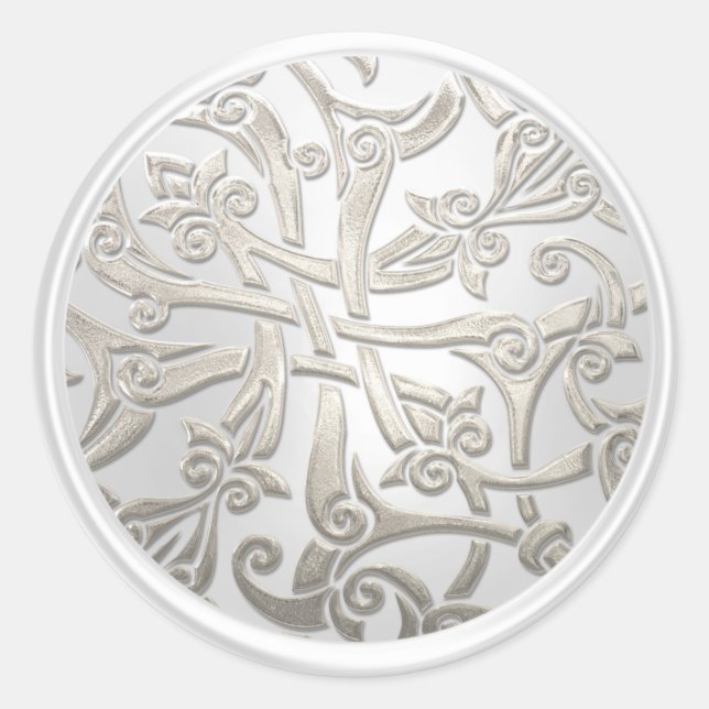 Pearl and Silver Celtic Damask Umschlag Aufkleber (Vorderseite)