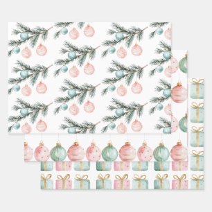 Pearl Aqua Rosa Christbaum Zweigstelle Ornamente Geschenkpapier Set