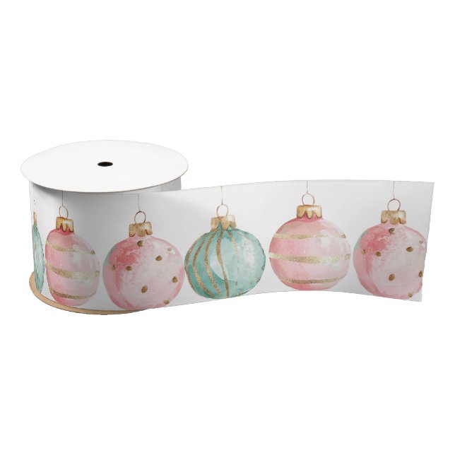 Pearl Aqua Rosa Christbaum Zweigstelle Ornamente Satinband (Spule)