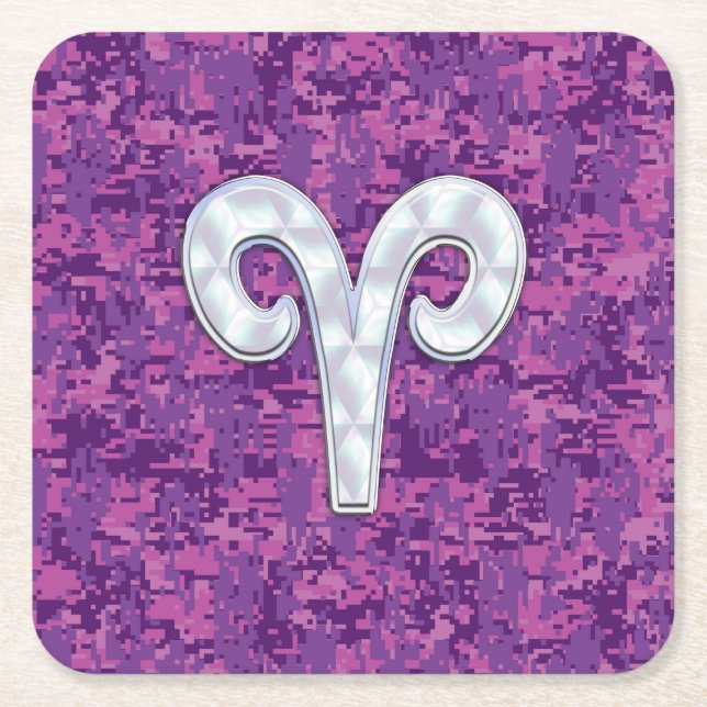 Pearl Aries Zodiac Sign auf Pink Digital Camouflag Rechteckiger Pappuntersetzer (Vorderseite)