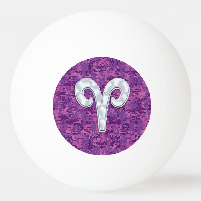 Pearl Aries Zodiac Sign auf Pink Digital Camouflag Tischtennisball (Rückseite)