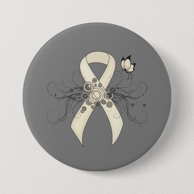 Pearl Awareness Ribbon Butterfly Button (Vorderseite)