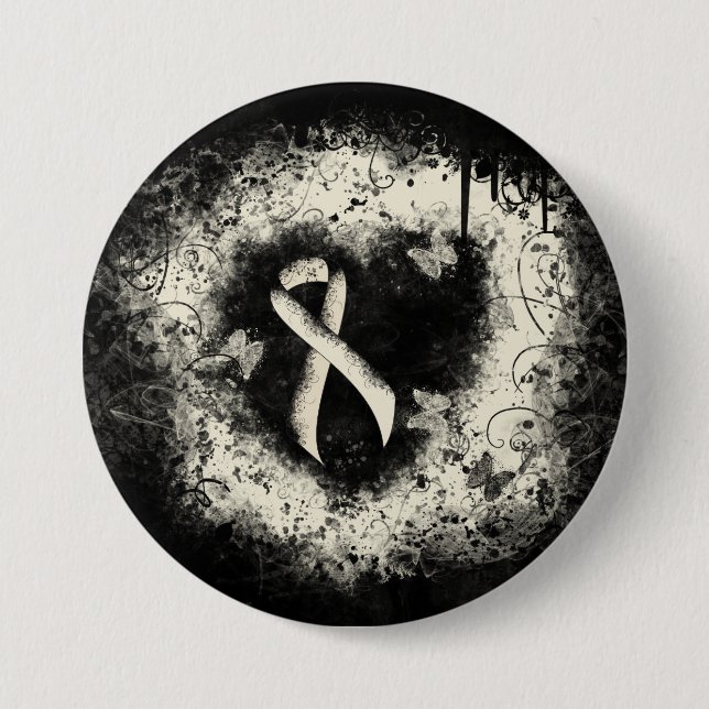 Pearl Awareness Ribbon Grunge Herz Button (Vorderseite)