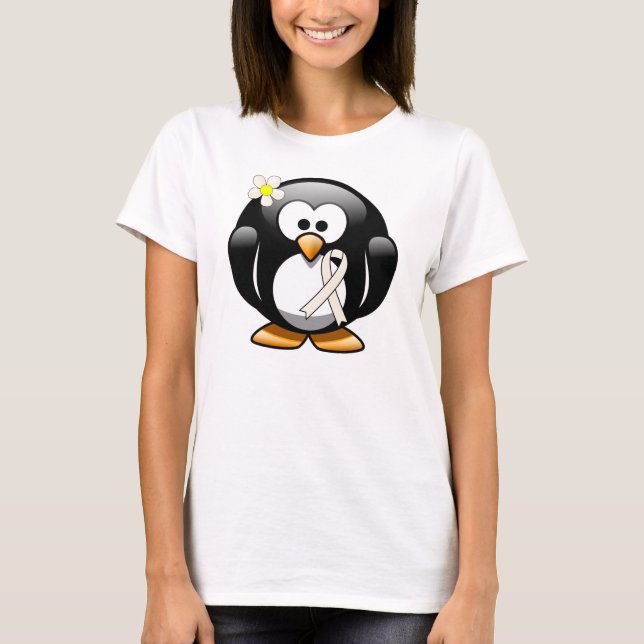 Pearl Awareness Ribbon Penguin T-Shirt (Vorderseite)