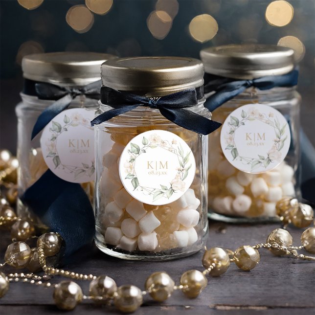 Pearl Blush Bloral Elegance Border Wedding ID989 Runder Aufkleber (Von Creator hochgeladen)