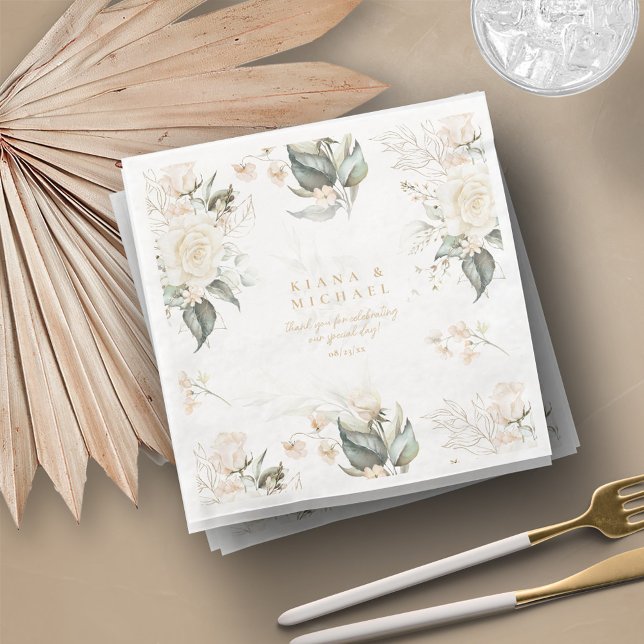 Pearl Blush Bloral Elegance Border Wedding ID989 Serviette (Von Creator hochgeladen)