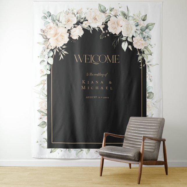 Pearl Blush Bloral Wedding Welcome Backdrop ID989 Wandteppich (Beispiel)