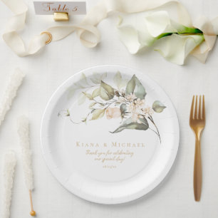 Pearl Blush Floral Elegance Motif Wedding ID989 Pappteller