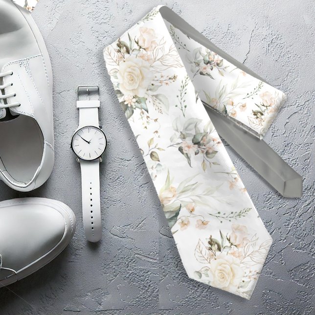 Pearl Blush Floral Elegance Muster Sage ID989 Krawatte (Von Creator hochgeladen)