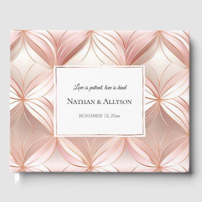 Pearl Blush Pink Rose Gold Abstrakte Hochzeit Gästebuch (Vorderseite)