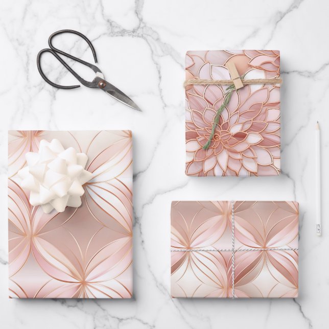 Pearl Blush Pink Rose Gold Floral Wedding Geschenkpapier Set (Vorderseite)