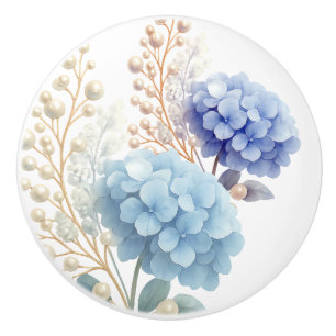 Pearl Blush Powder Blue Hydrangea Wasserfarbe Keramikknauf